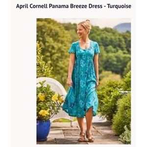 April Cornell Women's Size-M Panama Breeze Dress - Turquoise Rayon Boho